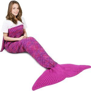 AmyHomie Mermaid Tail Purple Rainbow Crochet Blanket Gift for Women Girls Adults